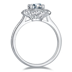 DEDEJILL Dazzling Fireworks Sterling Silver Plated White Gold Round Cut Moissanite Halo Ring-1ct D Grade