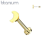 Implant Grade Titanium Threadless Push In Tragus/Cartilage Gold PVD Crescent Moon Stud With Flat Back