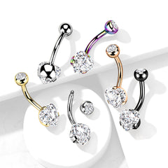 316L Surgical Steel White CZ Heart Shaped Non Dangle Belly Ring