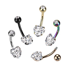 316L Surgical Steel Rainbow PVD White CZ Heart Shaped Non Dangle Belly Ring