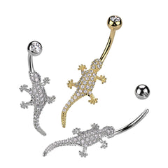 316L Surgical Steel White CZ Lizard Gecko Non Dangle Belly Ring