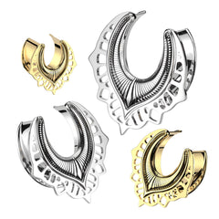 316L Surgical Steel Gold PVD Half Saddle Hanger Tribal Double Flared Ear Tunnels