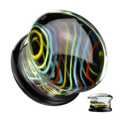 Multicoloured Stripe Pyrex Glass Double Flared Plugs