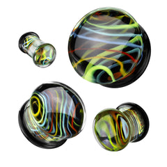 Multicoloured Stripe Pyrex Glass Double Flared Plugs