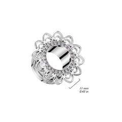316L Surgical Steel Flower White CZ Gem Screw On Ear Tunnels