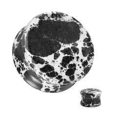 Organic Natural Black And White Imperial Turquoise Stone Double Flared Ear Plugs