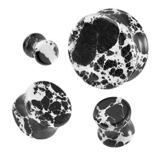Organic Natural Black And White Imperial Turquoise Stone Double Flared Ear Plugs