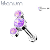 Implant Grade Titanium Threadless Push In Cartilage 3 Gem Curved Purple Opal Labret with Flat Back