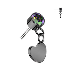 Implant Grade Titanium Black PVD VM CZ Heart Dangle Threadless Push In Labret
