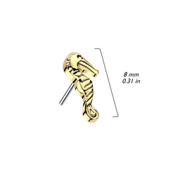 Implant Grade Titanium Gold PVD Threadless Push In Dainty Seahorse Top Labret With Flat Back