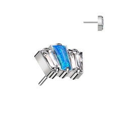 Implant Grade Titanium Triple Baguette White CZ Blue Opal Threadless Push In Labret