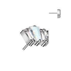 Implant Grade Titanium Triple Baguette White CZ Opal Threadless Push In Labret