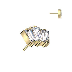 Implant Grade Titanium Gold PVD Triple Baguette White CZ Gem Threadless Push In Labret