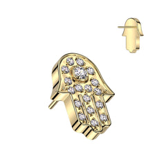 Implant Grade Titanium Gold PVD Large White CZ Gem Hamsa Hand Threadless Push In Labret