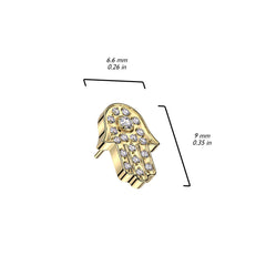 Implant Grade Titanium Gold PVD Large White CZ Gem Hamsa Hand Threadless Push In Labret