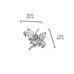 Implant Grade Titanium Large Pink CZ Gem Butterfly Threadless Push In Labret