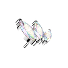 Implant Grade Titanium Aurora Borealis Triple Marquise CZ Curved Threadless Push In Labret