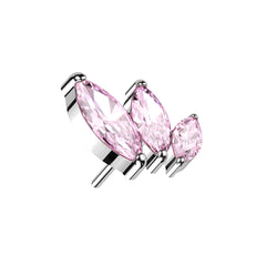 Implant Grade Titanium Pink Triple Marquise CZ Curved Threadless Push In Labret