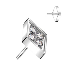 Implant Grade Titanium White CZ Pave Diamond Shaped Threadless Push In Labret