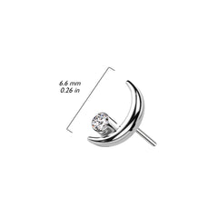 Implant Grade Titanium Gold PVD Crescent Moon White CZ Bezel Gem Threadless Push In Labret