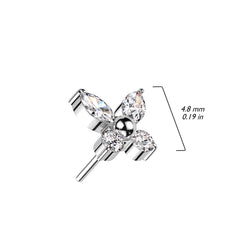 Implant Grade Titanium Gold PVD Dainty White CZ Gem Butterfly Threadless Push In Labret