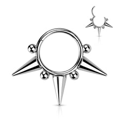 316L Surgical Steel Ball Spike Septum Hinged Clicker Hoop