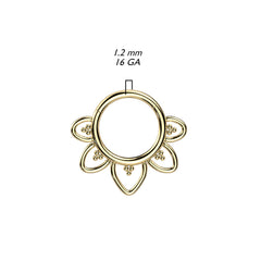 Titanium Black PVD Tribal Flower Shaped Hinged Septum Daith Clicker Hoop