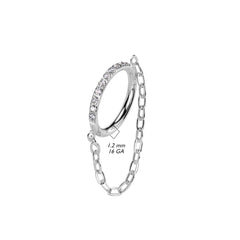 Implant Grade Titanium Gold PVD White CZ Pave Chain Dangle Hinged Clicked Hoop
