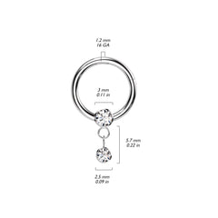 Implant Grade Titanium Black PVD Vitrail Medium CZ Bezel Dangle Hinged Clicker Hoop