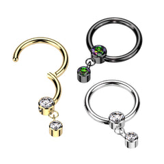 Implant Grade Titanium White CZ Bezel Dangle Hinged Clicker Hoop