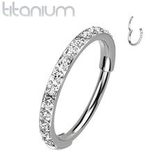 Implant Grade Titanium Pave White CZ Nose Hoop Hinged Clicker Ring