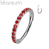 Implant Grade Titanium Pave Red CZ Nose Hoop Hinged Clicker Ring