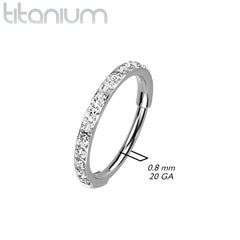 Implant Grade Titanium Pave Aurora Borealis CZ Nose Hoop Hinged Clicker Ring
