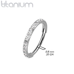 Implant Grade Titanium Pave Pink CZ Nose Hoop Hinged Clicker Ring