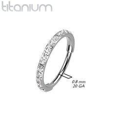 Implant Grade Titanium Pave White CZ Nose Hoop Hinged Clicker Ring