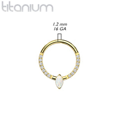 Implant Grade Titanium Pave White CZ Marquise Gem Hinged Clicker Hoop