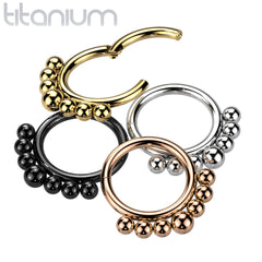 Implant Grade Titanium Rose Gold PVD Beaded Tribal Hinged Septum Ring Hoop Clicker