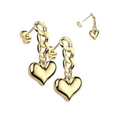 Pair of 316L Surgical Steel Gold PVD Dangle Heart Earrings
