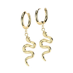 Pair of 316L Surgical Steel Gold PVD Slithering Snake Dangle Hoop Earrings