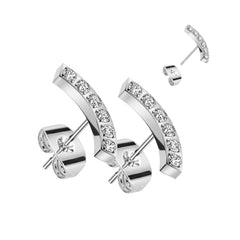Pair of 316L Surgical Steel Curved White CZ Gem Earring Studs