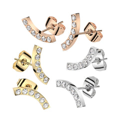 Pair of 316L Surgical Steel Gold PVD Curved White CZ Gem Earring Studs