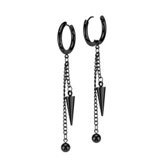 Pair of 316L Surgical Steel Black PVD Ball And Spike Chain Dangle Hoop Earrings
