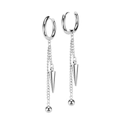 Pair of 316L Surgical Steel Ball And Spike Chain Dangle Hoop Earrings