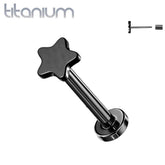 Implant Grade Titanium Threadless Push In Tragus/Cartilage Black PVD Star Stud With Flat Back