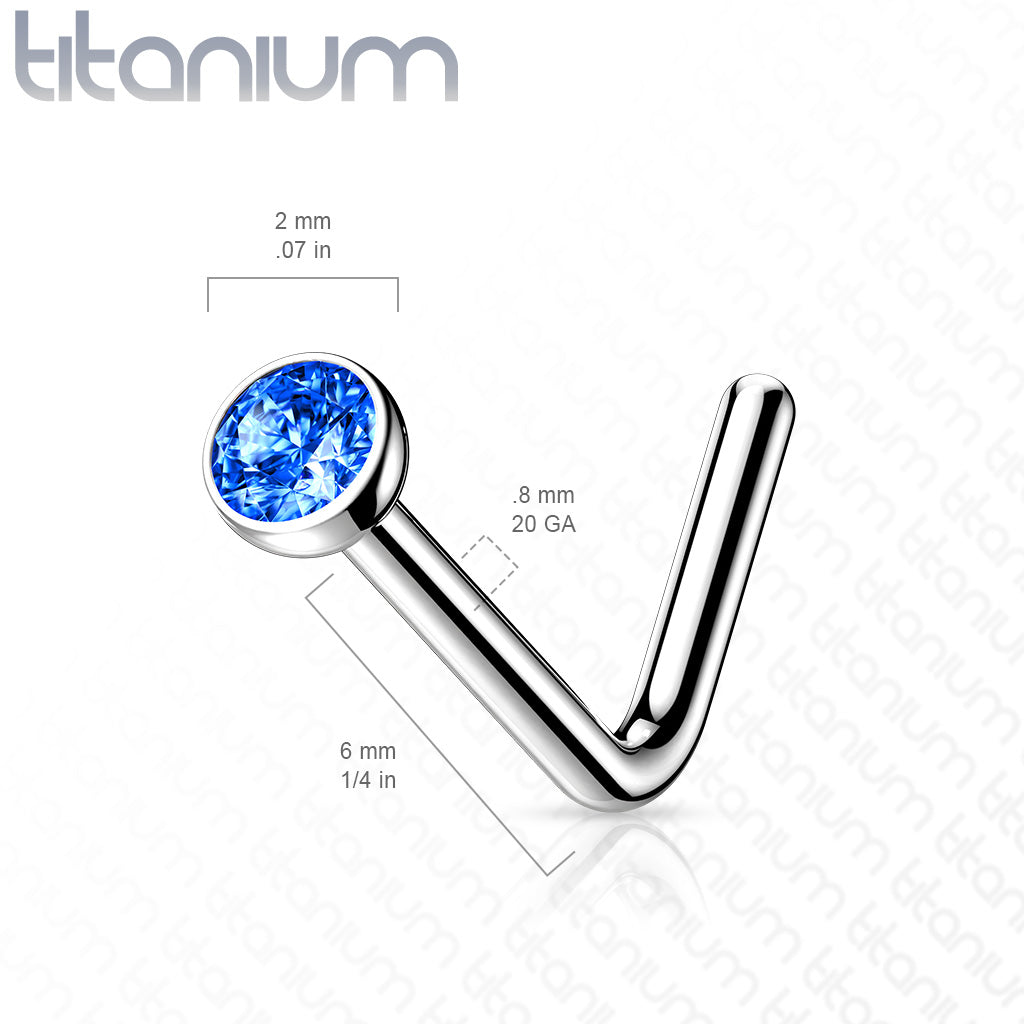 Implant Grade Titanium L-Shape Blue CZ Nose Ring Stud
