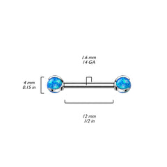 Implant Grade Titanium White Opal Internally Threaded Nipple Ring Straight Barbell