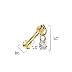 Implant Grade Titanium Internally Threaded White CZ Dangle Flat Back Labret