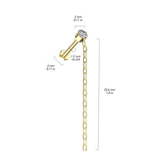 Implant Grade Titanium White CZ Gem With Long Chain Dangle Flat Back Labret