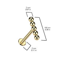 Implant Grade Titanium 5 Bead Internally Threaded Flat Back Labret