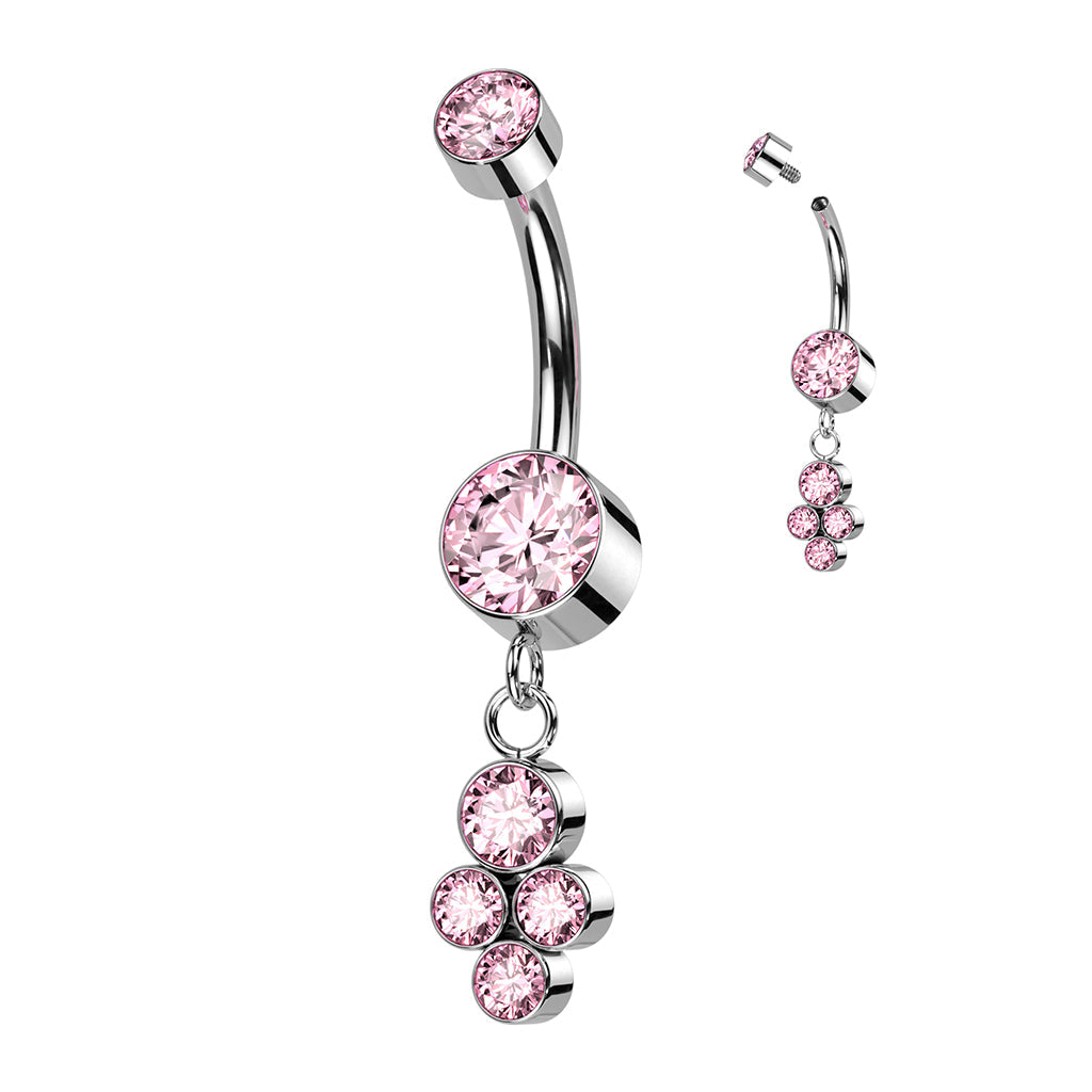 Implant Grade Titanium Pink CZ Bezel Dainty Circle Cluster Dangle Belly Ring